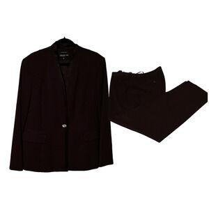 Jones of NY Womens Pantsuit SZ 16 Brown Satin Trim Modest  Dressy Career Classy